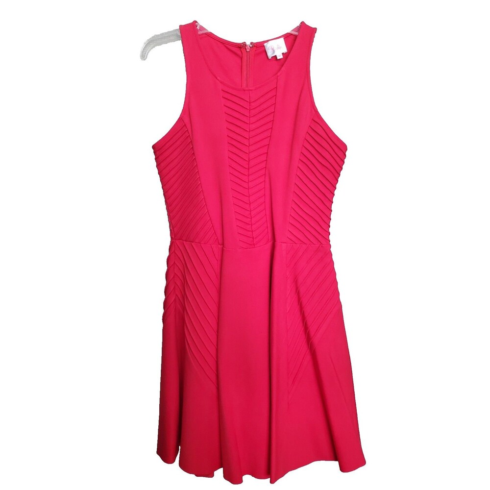 PARKER Vintage Red Pintucked Knit Fit & Flare Party Dress Size Medium 90s